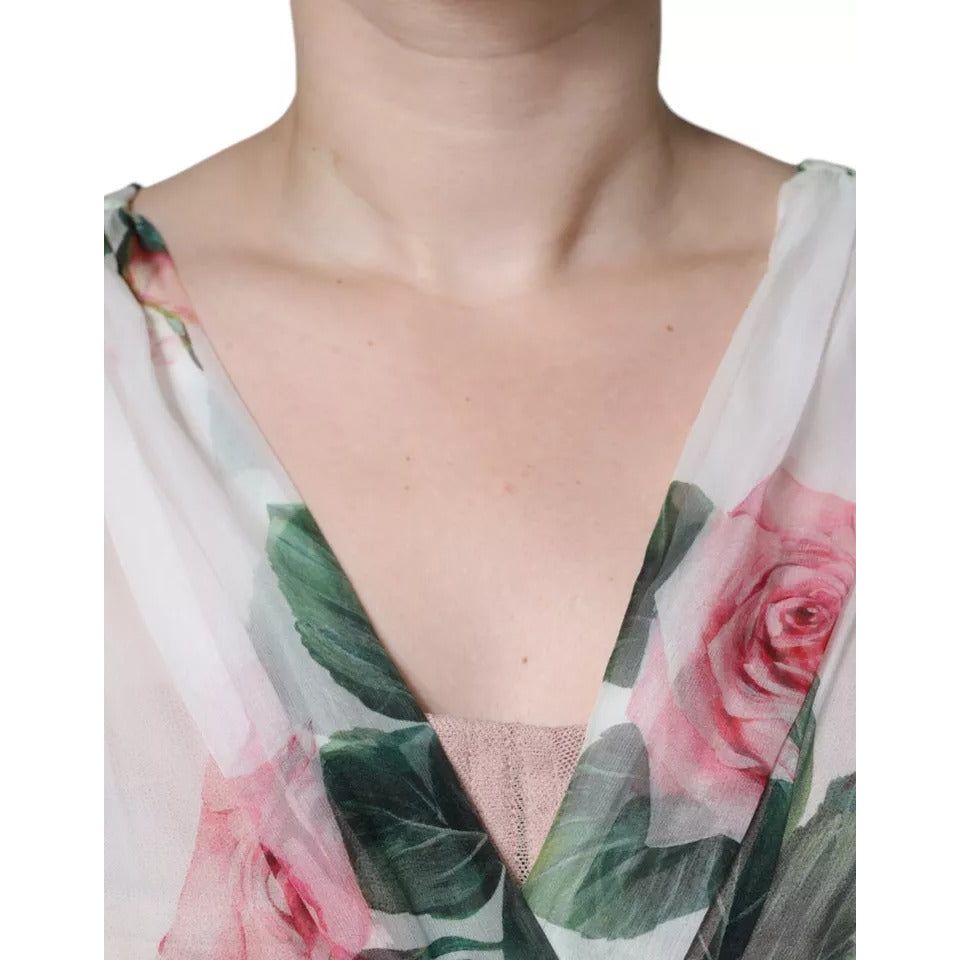 Dolce & Gabbana White Silk Floral Print A-line Midi Dress DR281288-38
