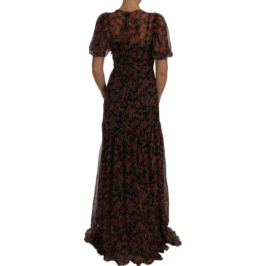 Dolce & Gabbana Black Floral Roses A-Line Shift Gown DR1449-2