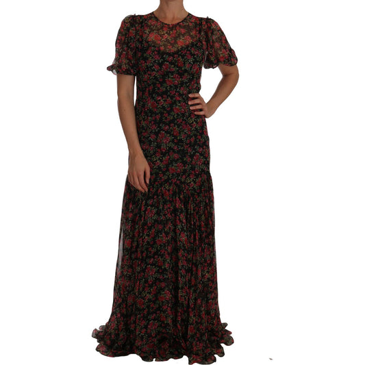 Dolce & Gabbana Black Floral Roses A-Line Shift Gown DR1449-2