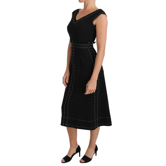 Dolce & Gabbana Black Wool Stretch A-line Sheath Dress DR1478-2