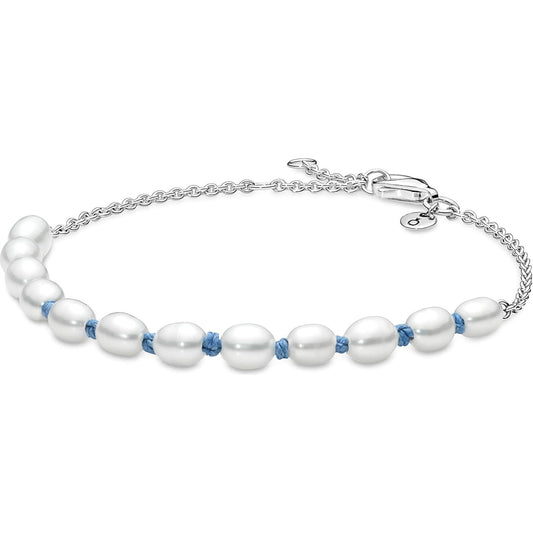PANDORA JEWELS Mod. TREATED FRESHWATER CULTURED PEARL BLUE CORD - Size 16 591689C01-16