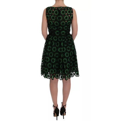 Dolce & Gabbana Green Floral Ricamo A-Line Shift Dress
