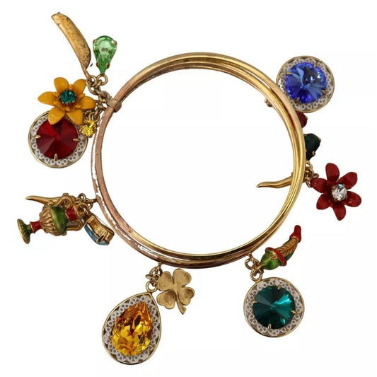 Dolce & Gabbana Multicolor Crystal Gold Tone Brass Bangle Bracelet SMY101122