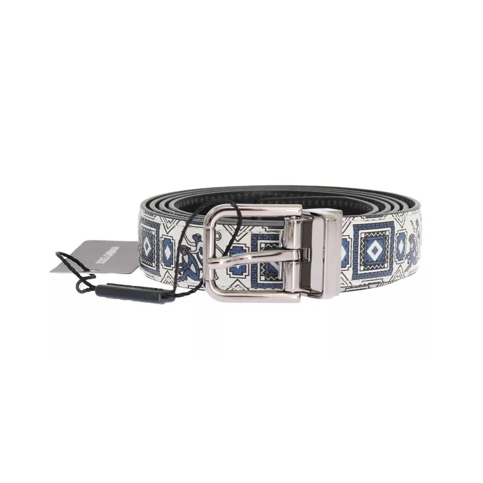 Dolce & Gabbana White Blue Silk Bowtie Leather Belt Gift Box Set
