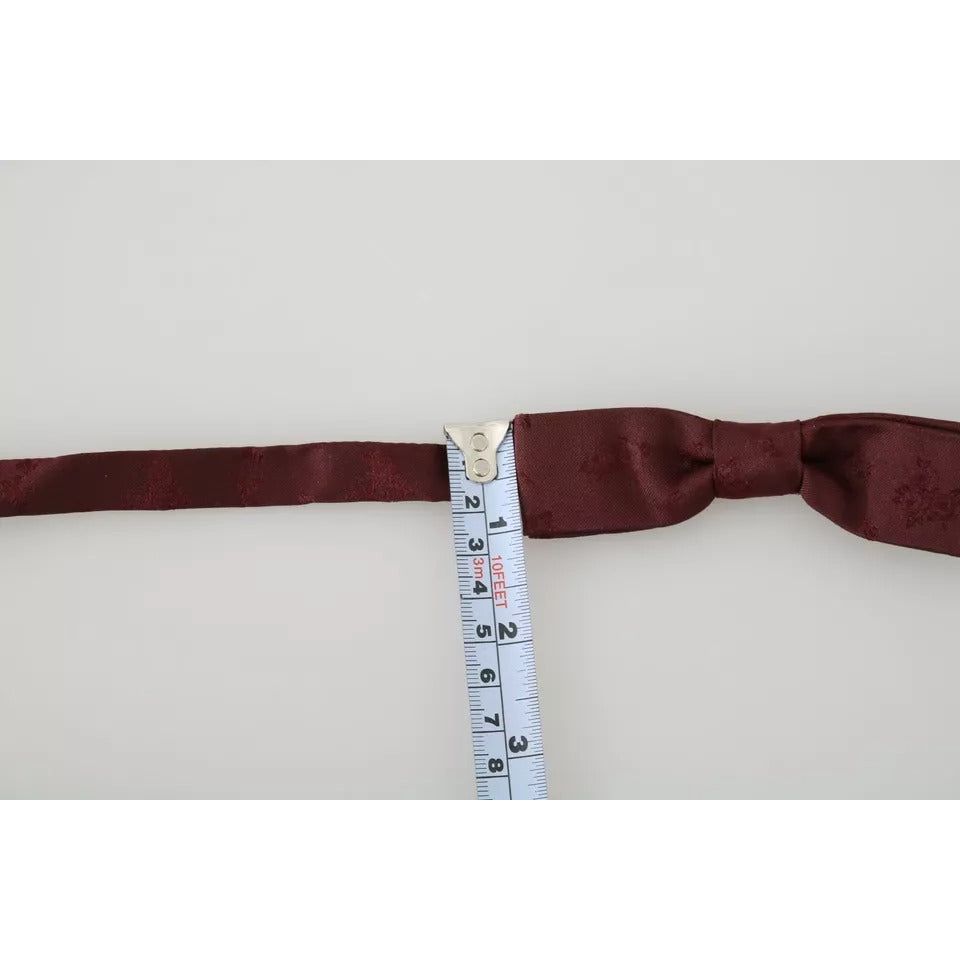 Dolce & Gabbana Bordeaux Silk Floral Faille Adjustable Bow Tie FT1020