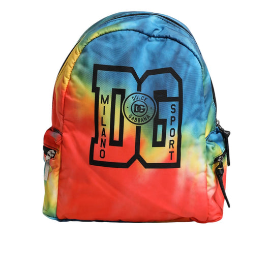 Dolce & Gabbana Multicolor Tie Dye Nylon Logo Print Kids Backpack Bag BAG1638