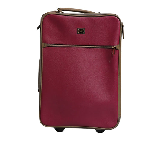Dolce & Gabbana Fuchsia Khaki Leather Trolley Travel Wheel Suitcase Bag BAG4115