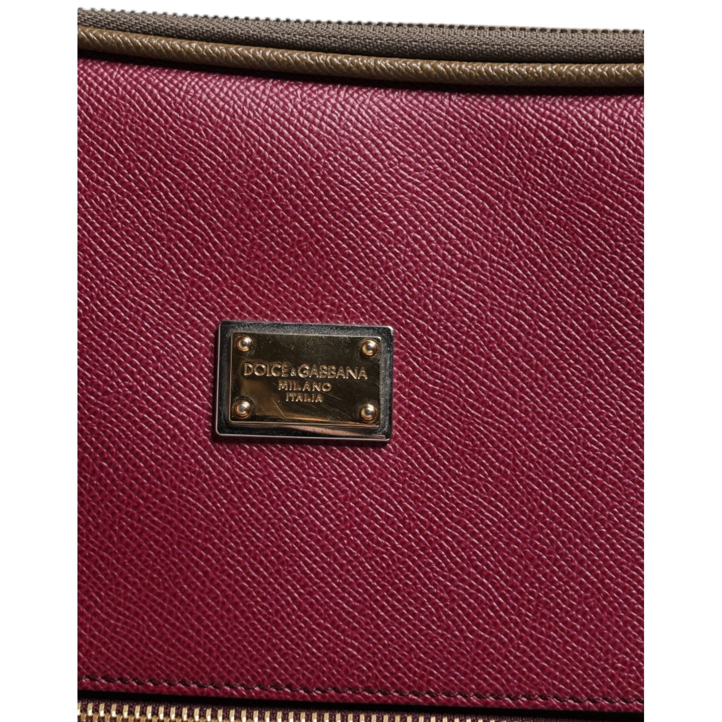 Dolce & Gabbana Fuchsia Khaki Leather Trolley Travel Wheel Suitcase Bag BAG4115
