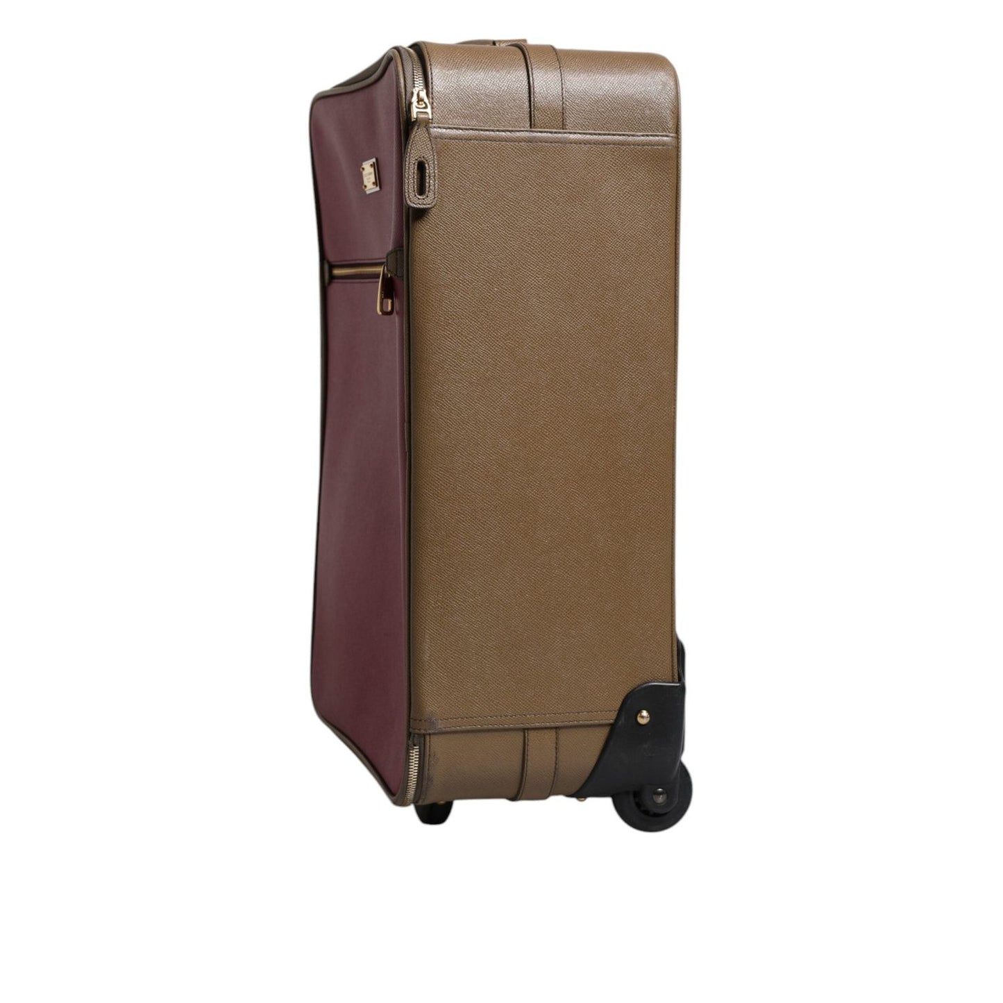 Dolce & Gabbana Fuchsia Khaki Leather Trolley Travel Wheel Suitcase Bag BAG4115