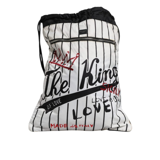 Dolce & Gabbana Black White Striped Polyester Drawstring Backpack Bag BAG4154