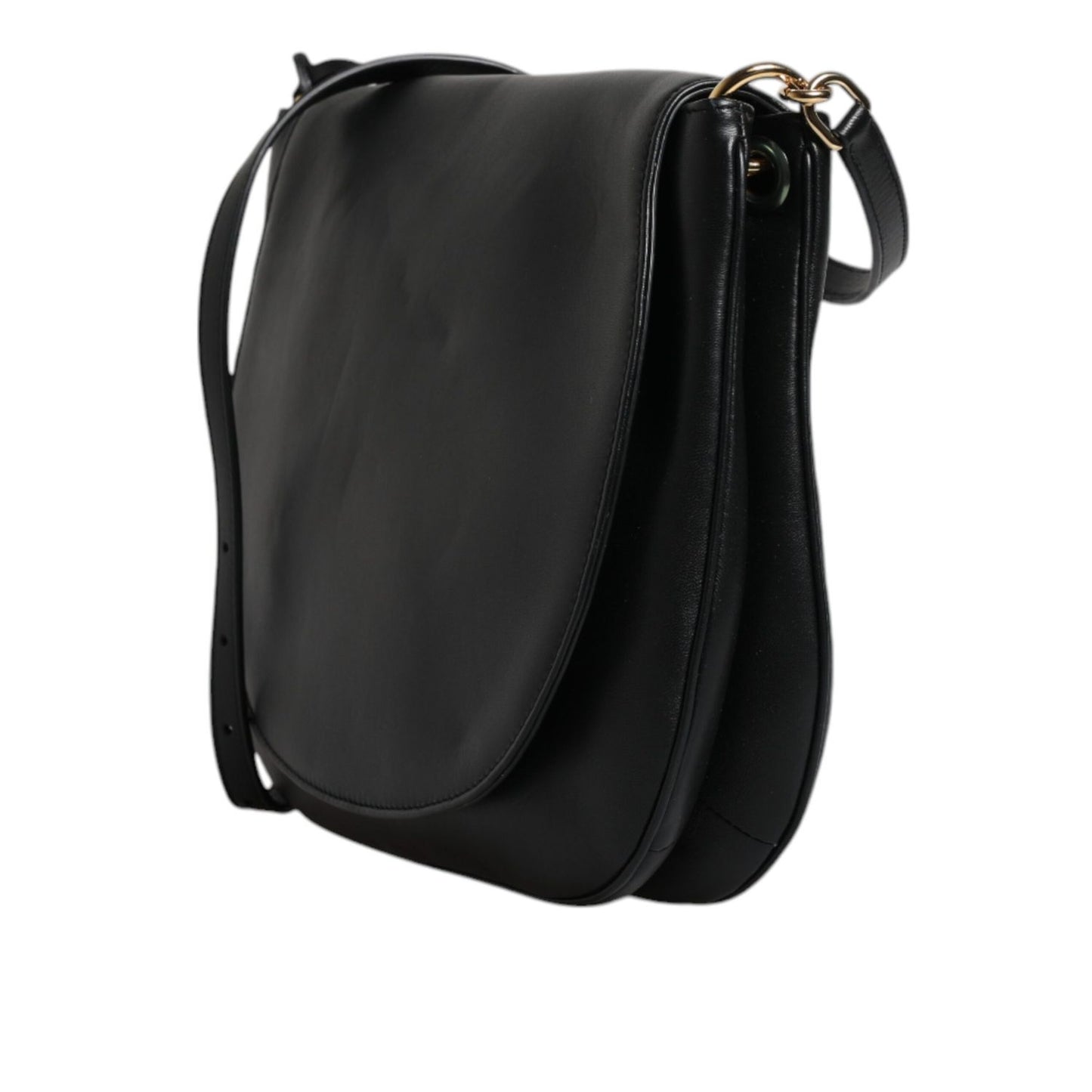 Dolce & Gabbana Black Leather Flap Saddle Shoulder Bag