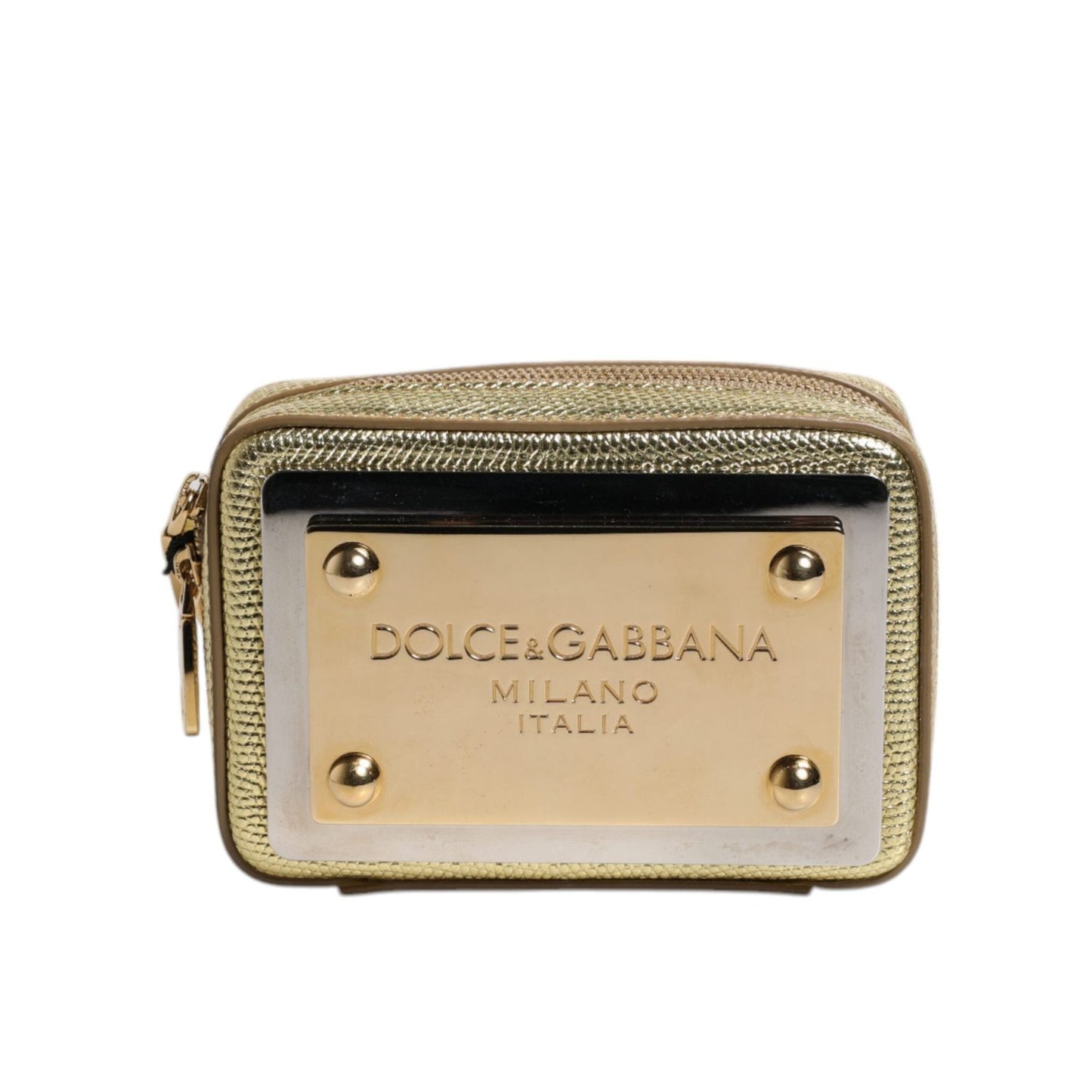 Dolce & Gabbana Gold Leather DG Logo Plaque Zip Around Clutch Bag BAG4159