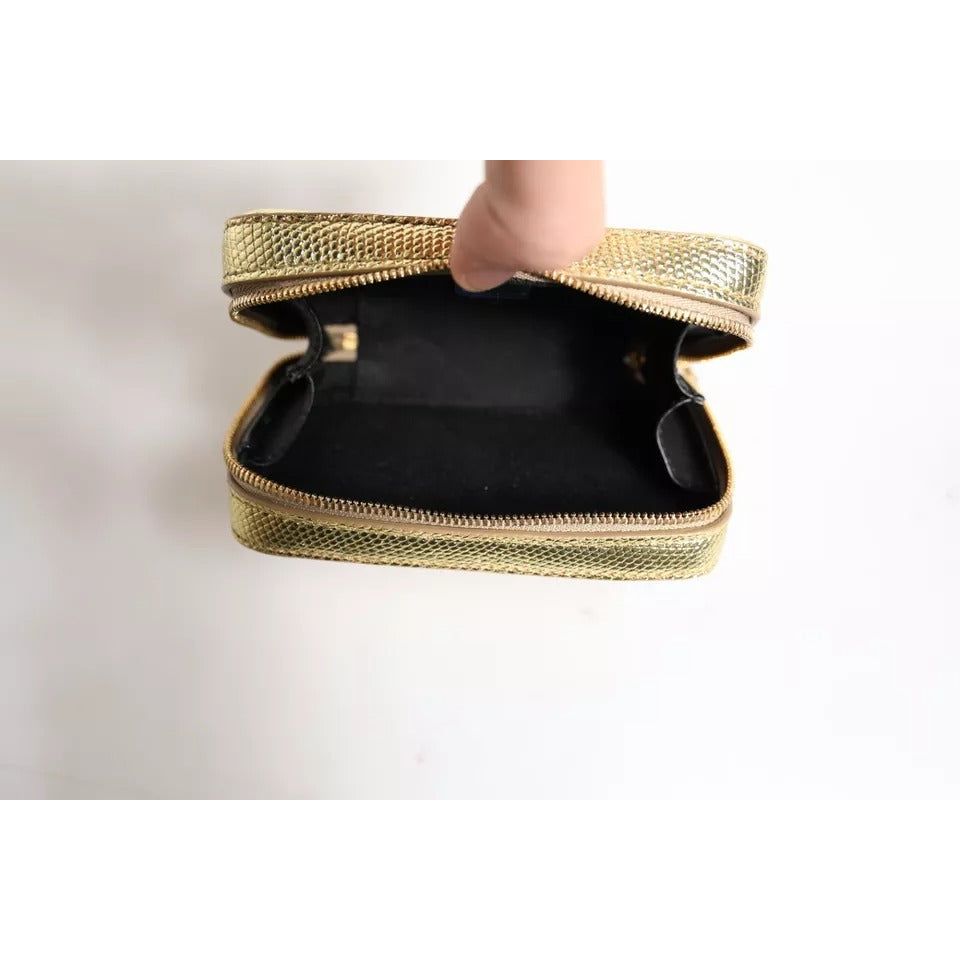 Dolce & Gabbana Gold Leather DG Logo Plaque Zip Around Clutch Bag BAG4159