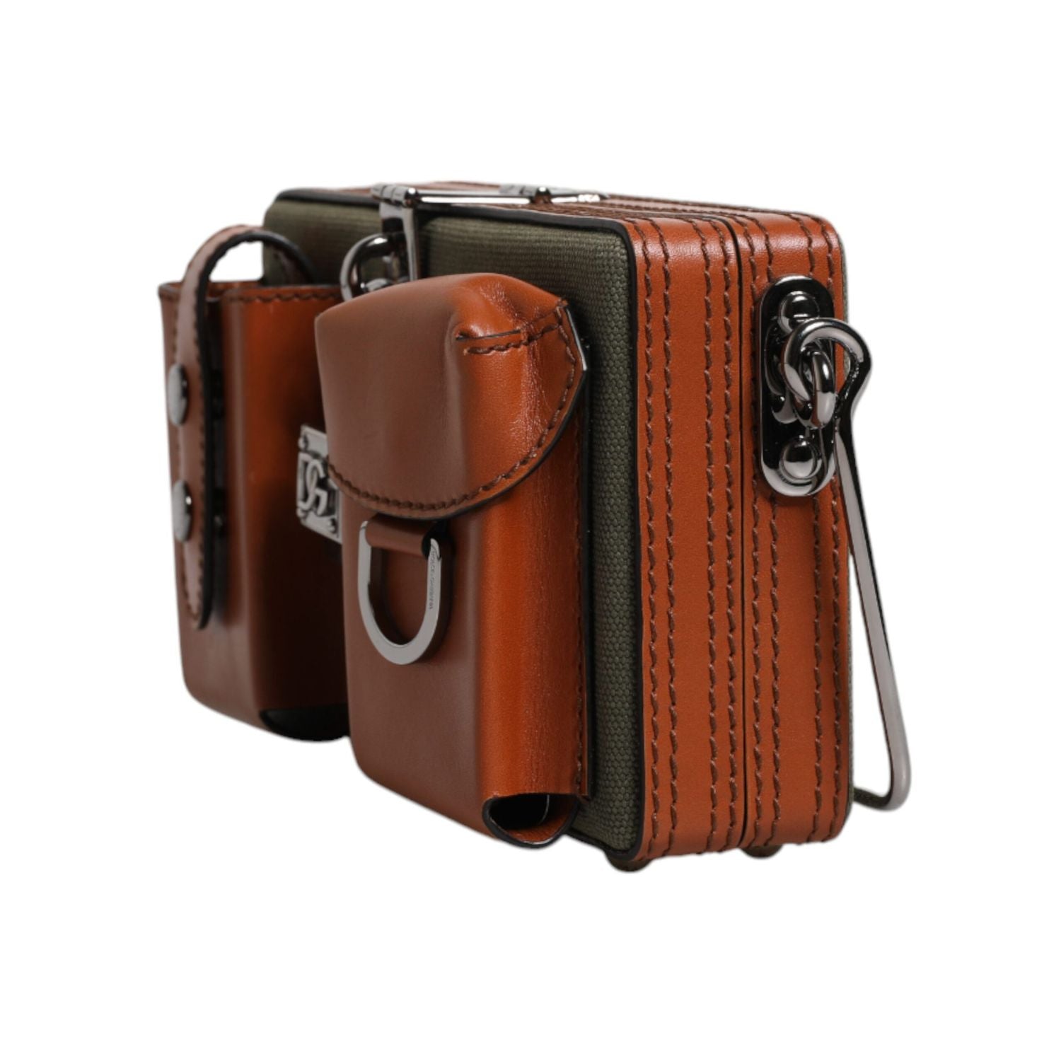 Dolce & Gabbana Green Brown Leather Clutch Purse Bag