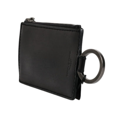 Dolce & Gabbana Black Horse Leather Lanyard Logo Card Holder Wallet