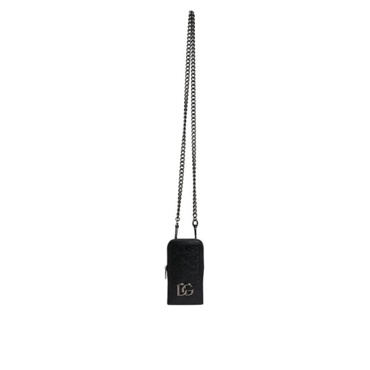 Dolce & Gabbana Black Leather Purse Crossbody Chain Sling Phone Bag