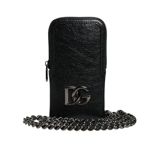 Dolce & Gabbana Black Leather Purse Crossbody Chain Sling Phone Bag