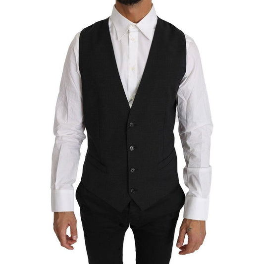 Dolce & Gabbana Gray Solid 100% Wool Waistcoat Vest TSH2659-50