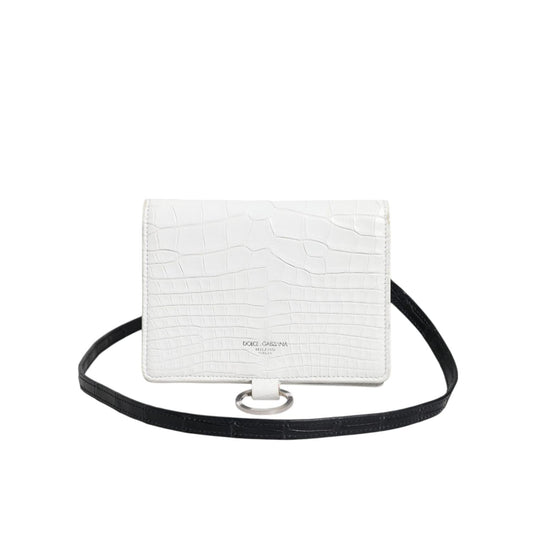 Dolce & Gabbana White Blue Leather Bifold Crossbody Sling Wallet BAG4223