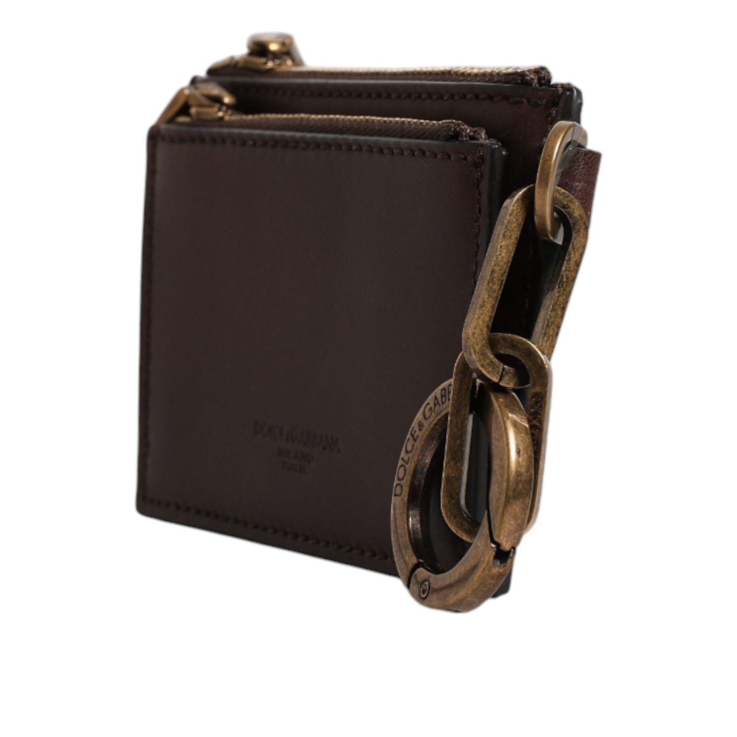 Dolce & Gabbana Brown Leather Zip Logo Keyring Coin Purse Keyring Wallet