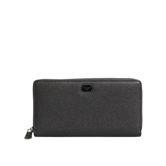 Dolce & Gabbana Dark Gray Leather DG Logo Zip Around Continental Wallet BAG4259