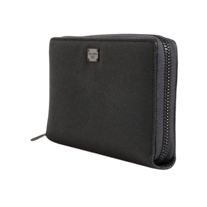 Dolce & Gabbana Dark Gray Leather DG Logo Zip Around Continental Wallet