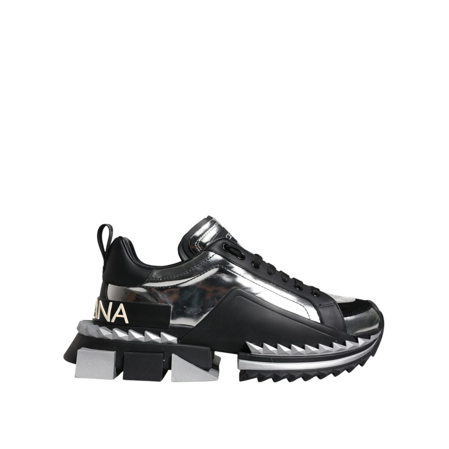 Dolce & Gabbana Black Silver SUPER KING Leather Sneaker Shoes