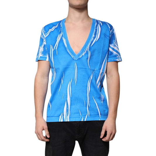 Dolce & Gabbana Blue Cotton V-neck Short Sleeves T-shirt TSH87442-50