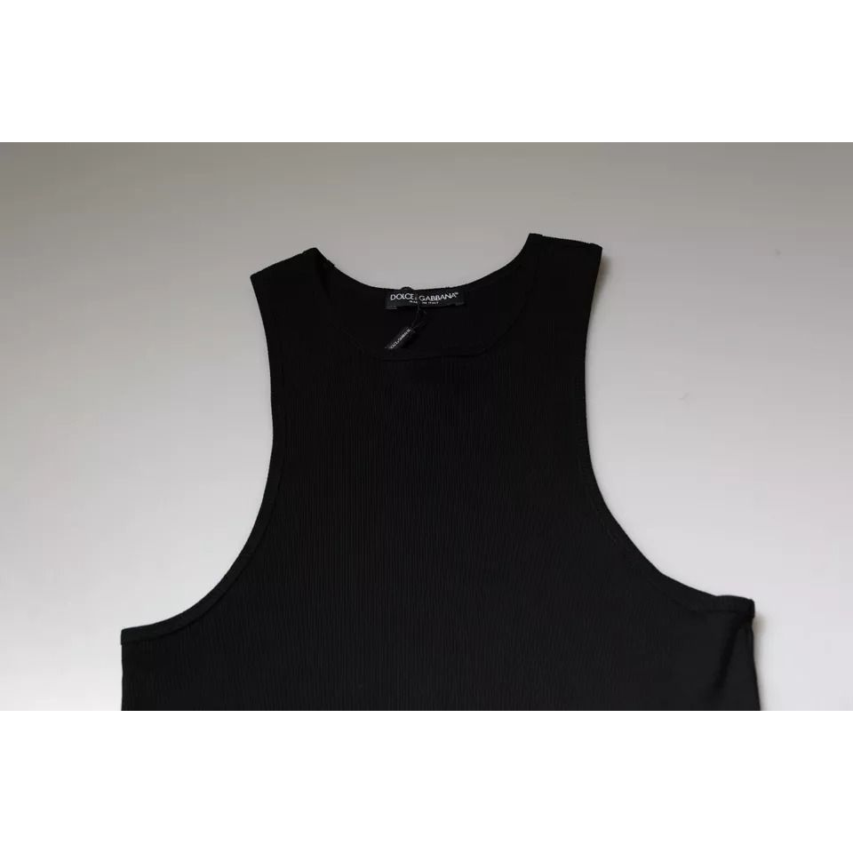 Dolce & Gabbana Black Cotton Sleeveless Round Neck Tank T-shirt