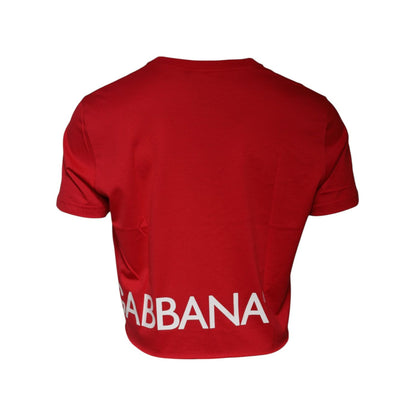 Dolce & Gabbana Red Logo Print Cropped Crew Neck T-shirt