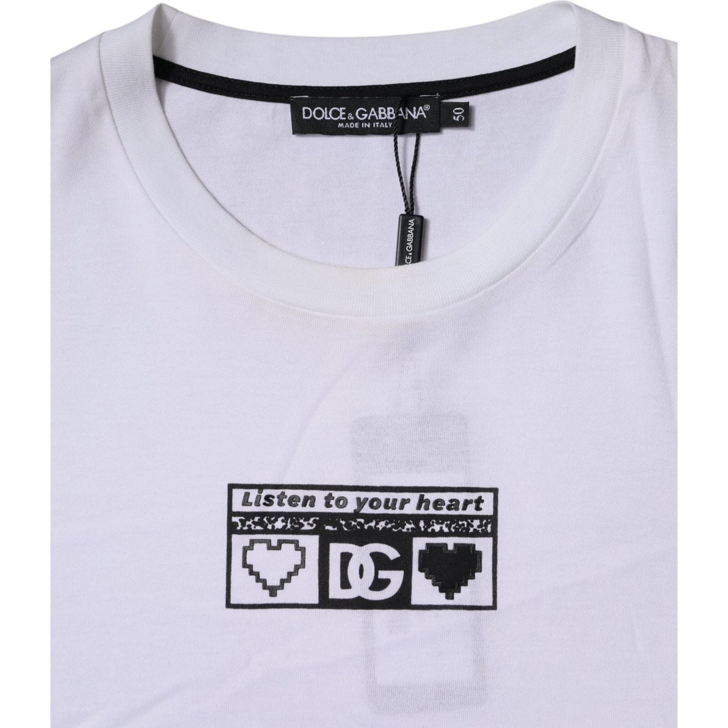 Dolce & Gabbana White Logo Print Cotton Crew Neck T-shirt TSH87478-50