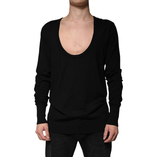Dolce & Gabbana Black Wool Round Neck Pullover Sweater