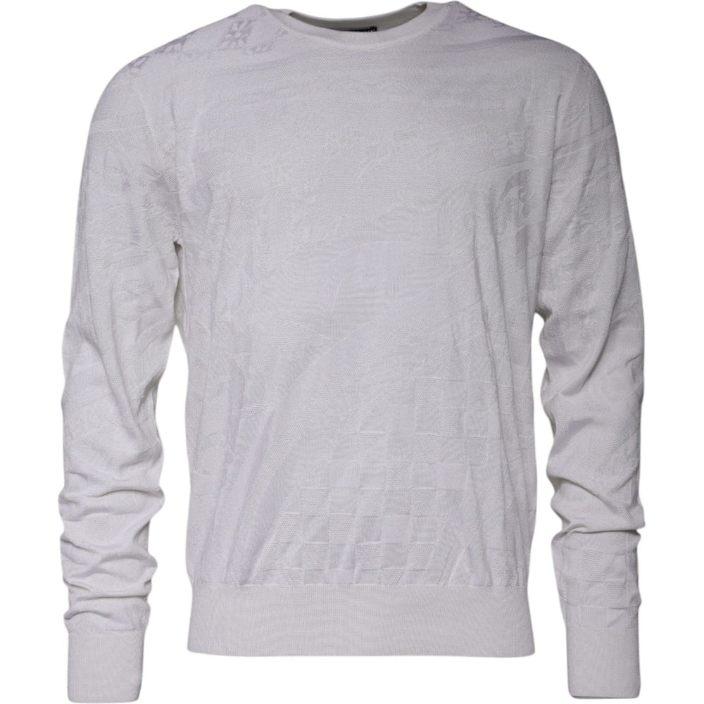 Dolce & Gabbana White Silk Crew Neck Men Pullover Sweater TSH87544-56