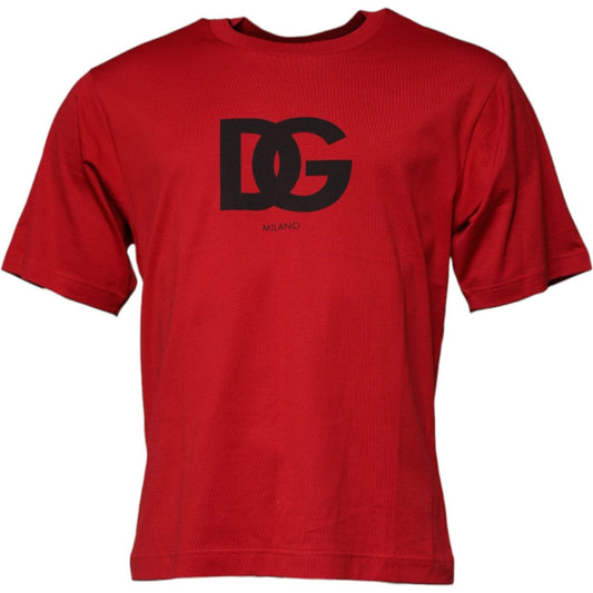 Dolce & Gabbana Red Logo Print Cotton Crew Neck T-shirt TSH87667-42