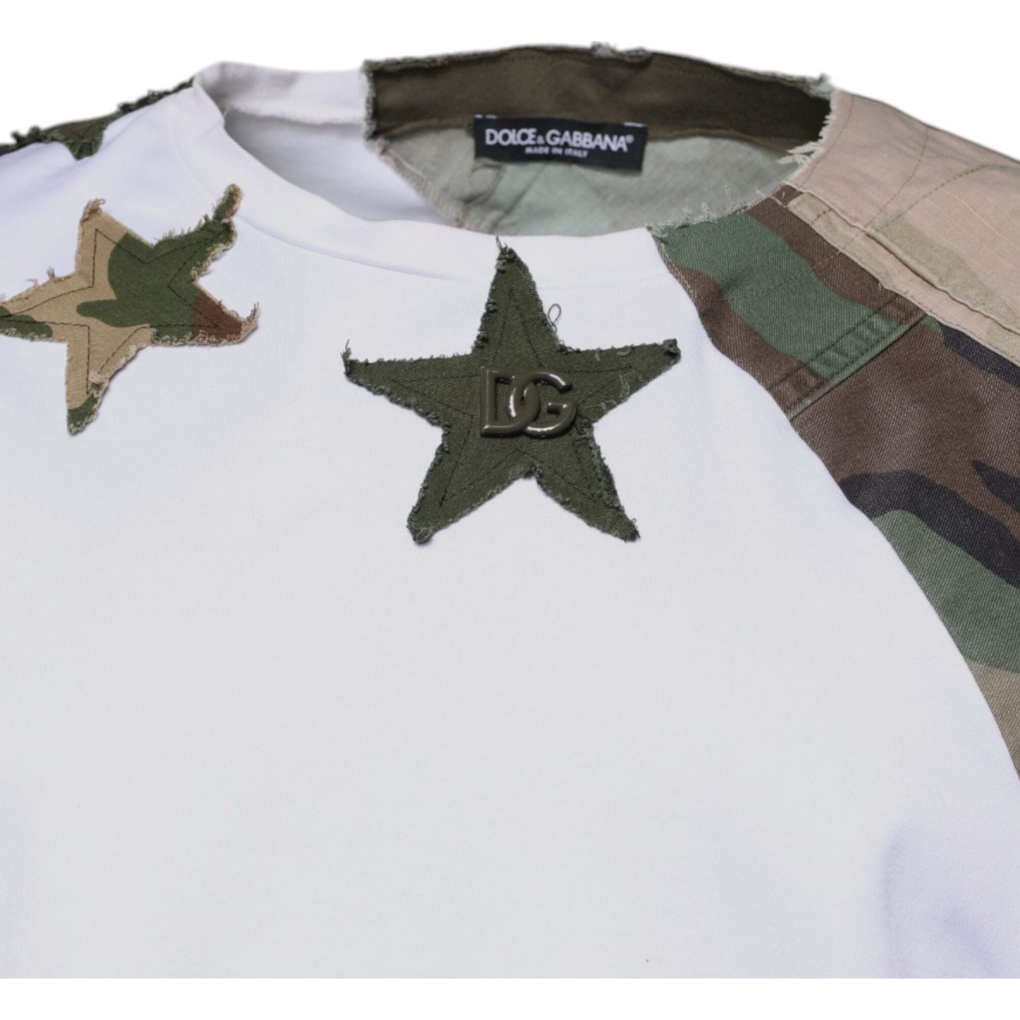 Dolce & Gabbana White Camouflage Cotton Crew Neck T-shirt TSH87688-52