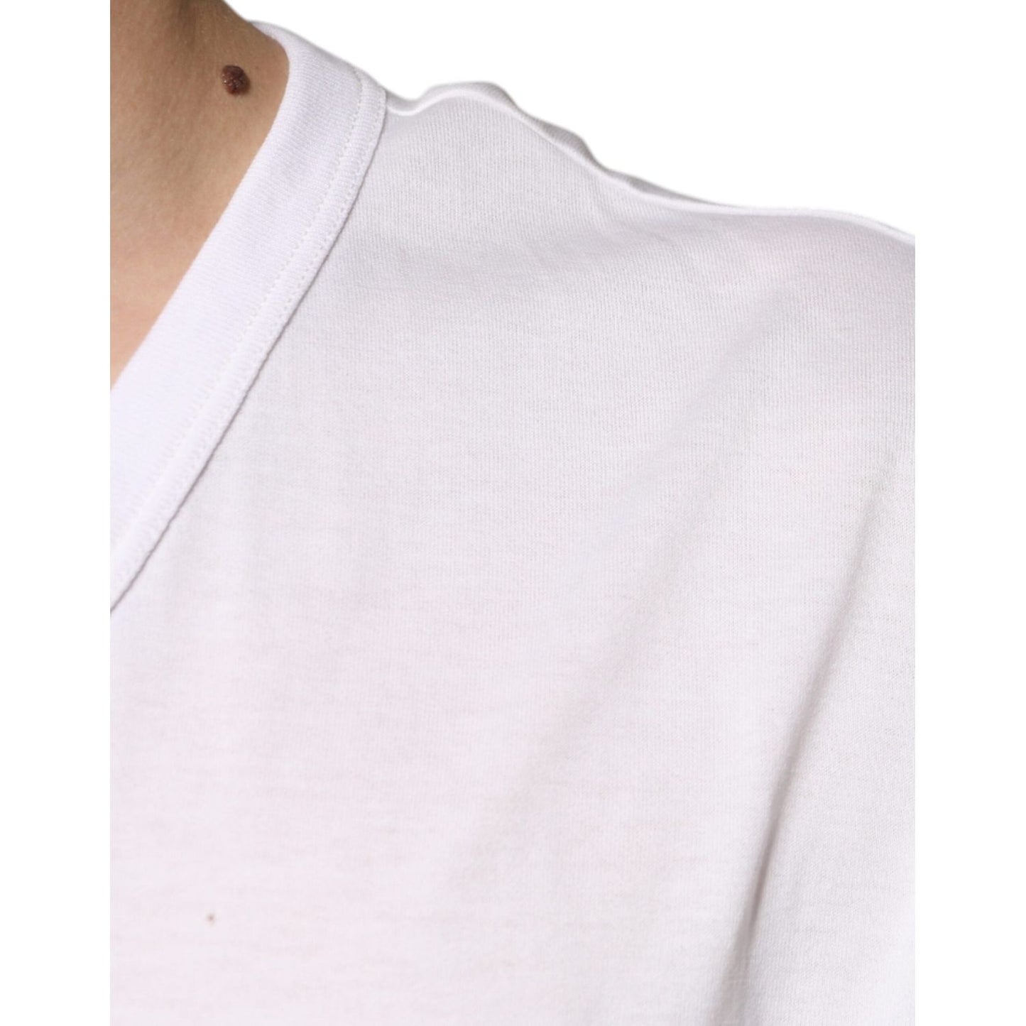 Dolce & Gabbana White Logo V-neck Short Sleeve T-shirt TSH87693-56