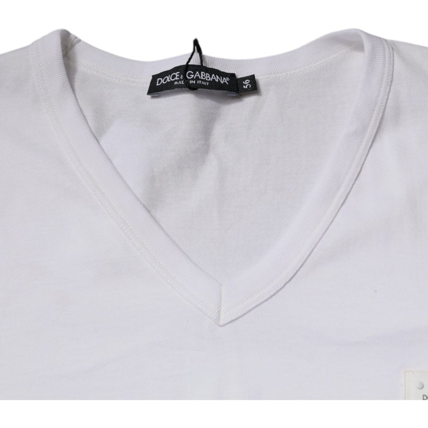 Dolce & Gabbana White Logo V-neck Short Sleeve T-shirt TSH87693-56