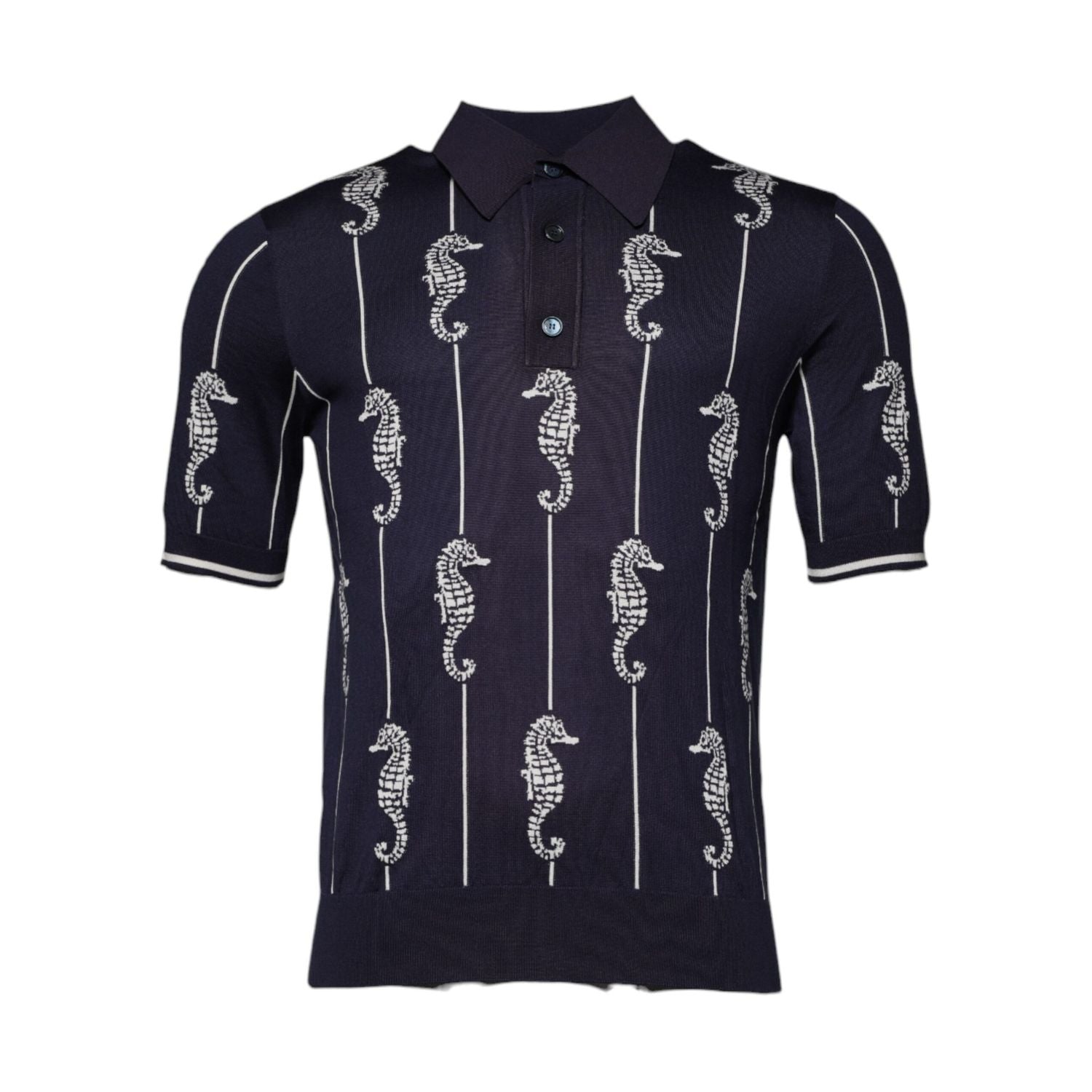 Dolce & Gabbana Dark Blue Sea Horse Collared Polo T-shirt
