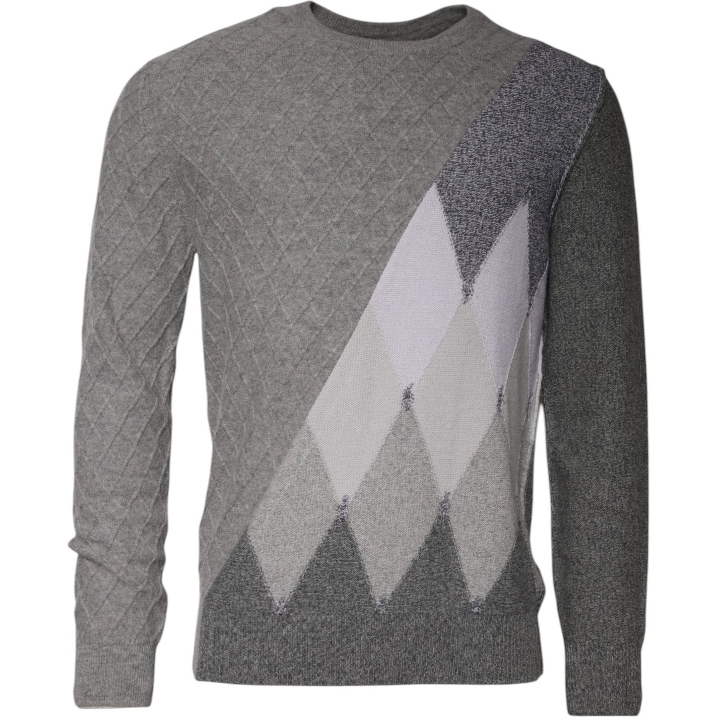 Ballantyne Gray Cashmere Argyle Intarsia Knit Crew Neck Sweater TSH87736-52