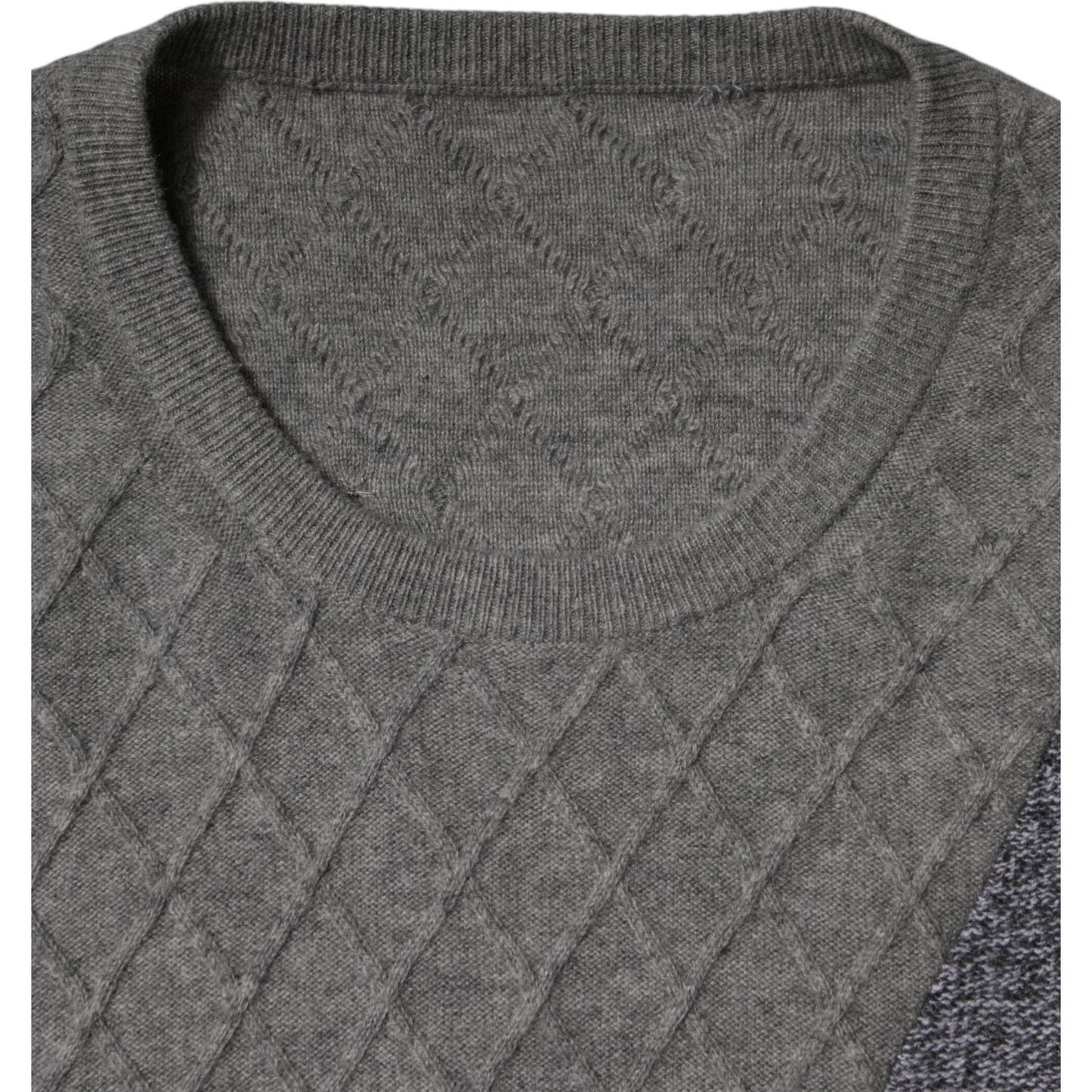 Ballantyne Gray Cashmere Argyle Intarsia Knit Crew Neck Sweater TSH87736-52