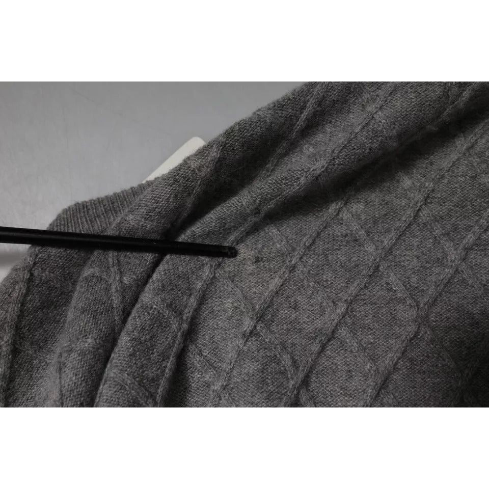 Ballantyne Gray Cashmere Argyle Intarsia Knit Crew Neck Sweater TSH87736-52