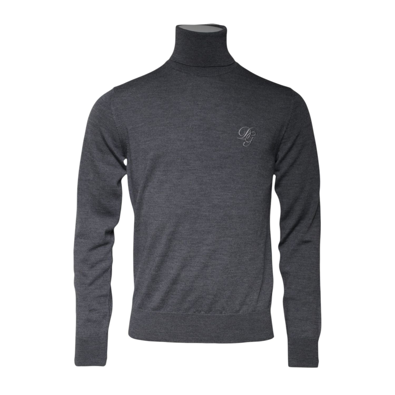 Dolce & Gabbana Gray Wool Logo Turtleneck Pullover Sweater