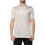 Dolce & Gabbana Off White Silk Crew Neck Henley T-shirt