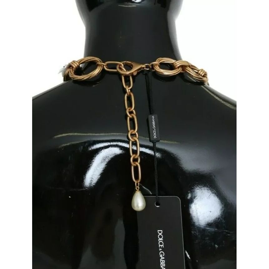 Dolce & Gabbana Gold Brass Oversize Chain LILY Flowers Necklace