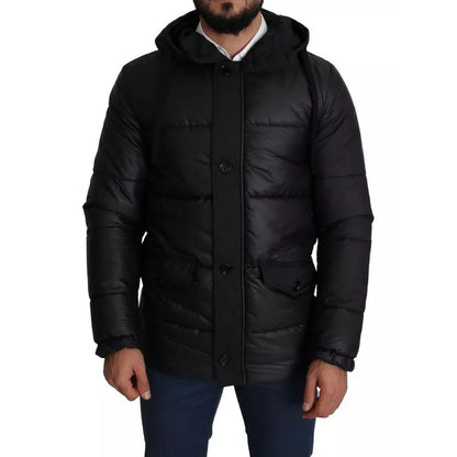 Dolce & Gabbana Black Hooded Polyester Men Coat Puffer Jacket