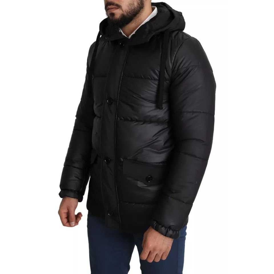 Dolce & Gabbana Black Hooded Polyester Men Coat Puffer Jacket