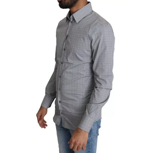 Dolce & Gabbana Gray SICILIA Dotted Semi Fitted Formal Shirt TSH5484-37