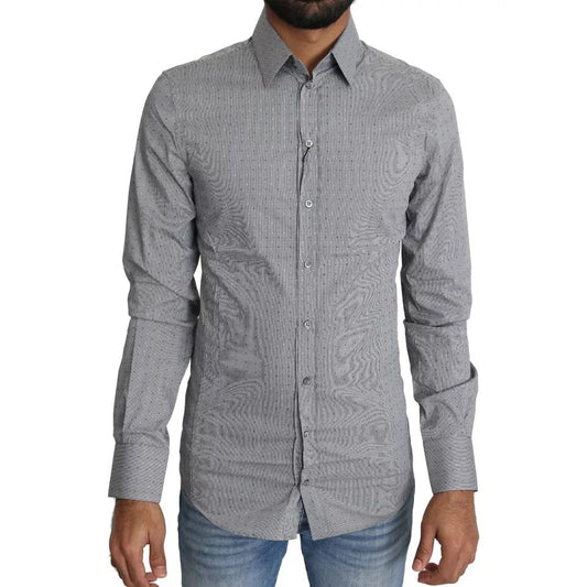 Dolce & Gabbana Gray SICILIA Dotted Semi Fitted Formal Shirt TSH5484-37