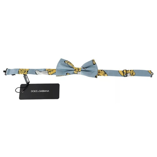 Dolce & Gabbana Light Blue Banana Print Silk Men Neck Bow Tie