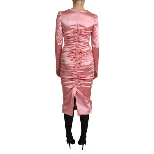 Dolce & Gabbana Pink Long Sleeves Bodycon Sheath Midi Dress DR2696-38